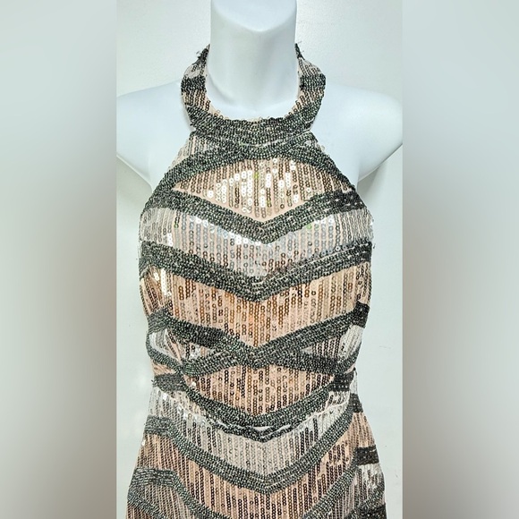 Gold and Pink Halter Mini Sundress for Night Out - Picture 2 of 8